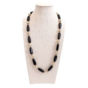 Vintage Boho Beaded Necklace in Black and Gold Tone